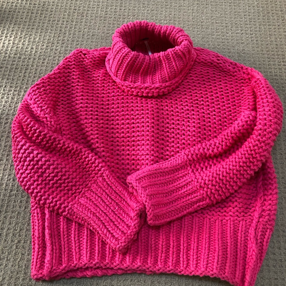SOLD 
Free People Pink Chunky Knit Turtleneck Sweater